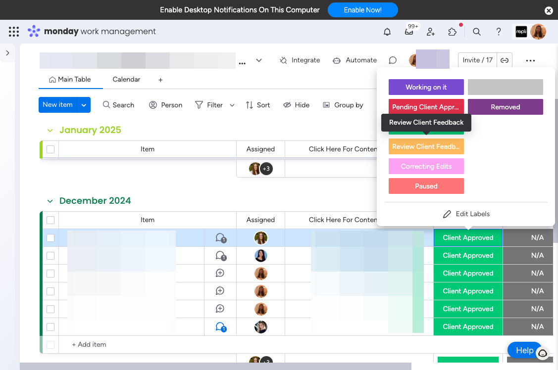 If there are additional edits that need to be completed by the Repli team, please update the status to 'Review Client Feedback' so the Repli team can review and make adjustments.