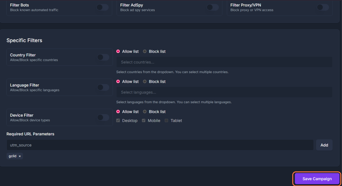 Everything is configured. Review the campaign and click Save Campaign.