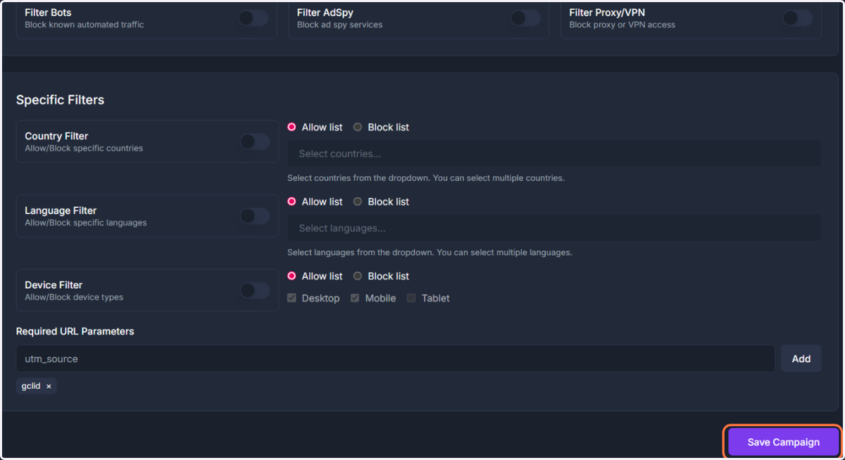 Everything is configured. Review the campaign and click Save Campaign.