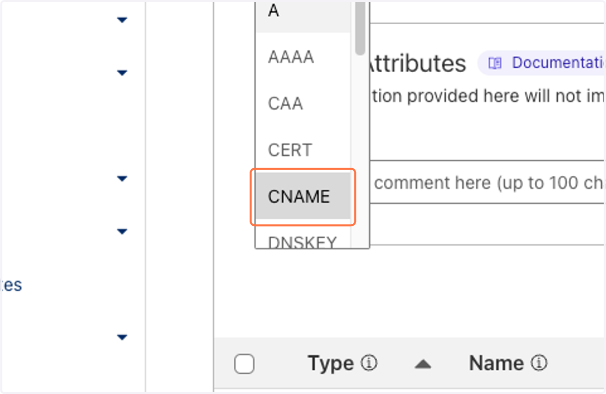 In the "Type" field, select "CNAME".