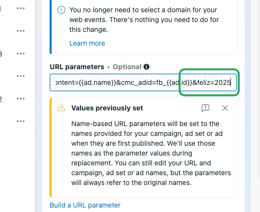 Configure the URL parameters.