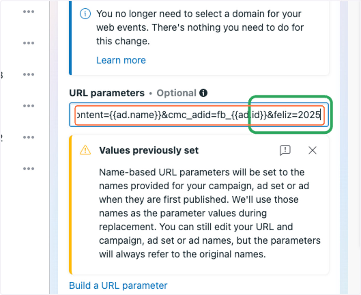 Configure the URL parameters.