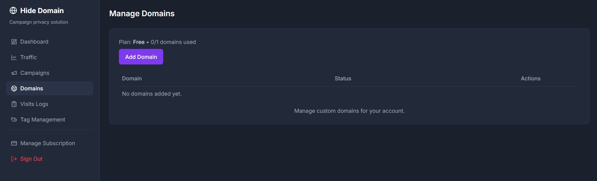 Click on Add Domain.