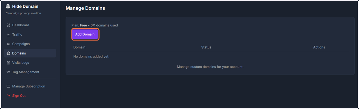 Click on Add Domain.