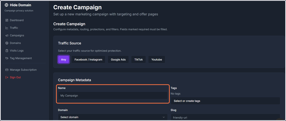 Enter the Campaign Name.