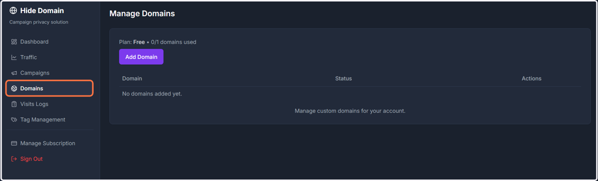 In the side menu, go to Domains.
