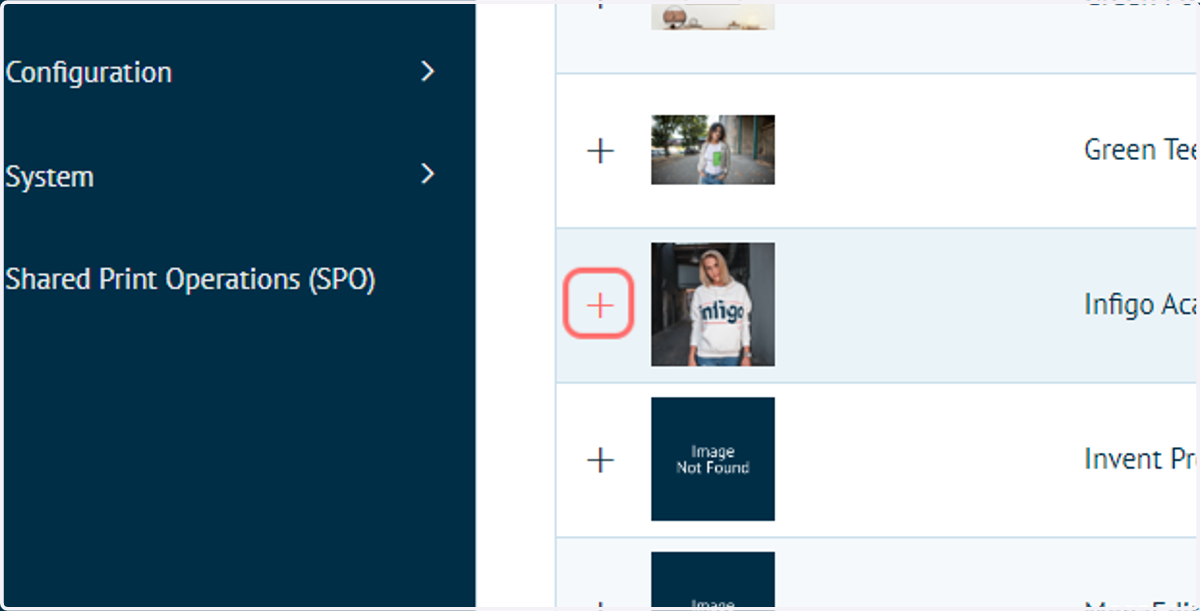 Click '+' to reveal the Product Variant information