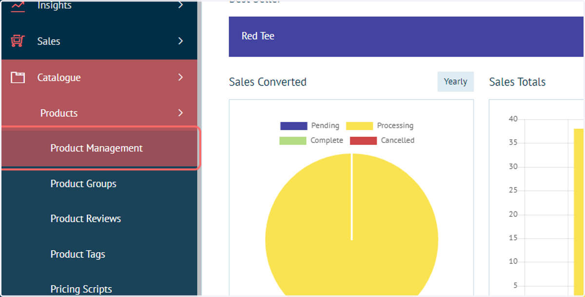 Navigate to the Product Management screen