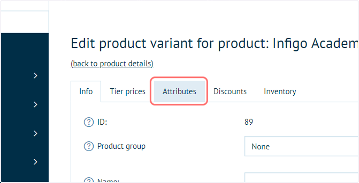 Click on Attributes to access a list of attributes on this product
