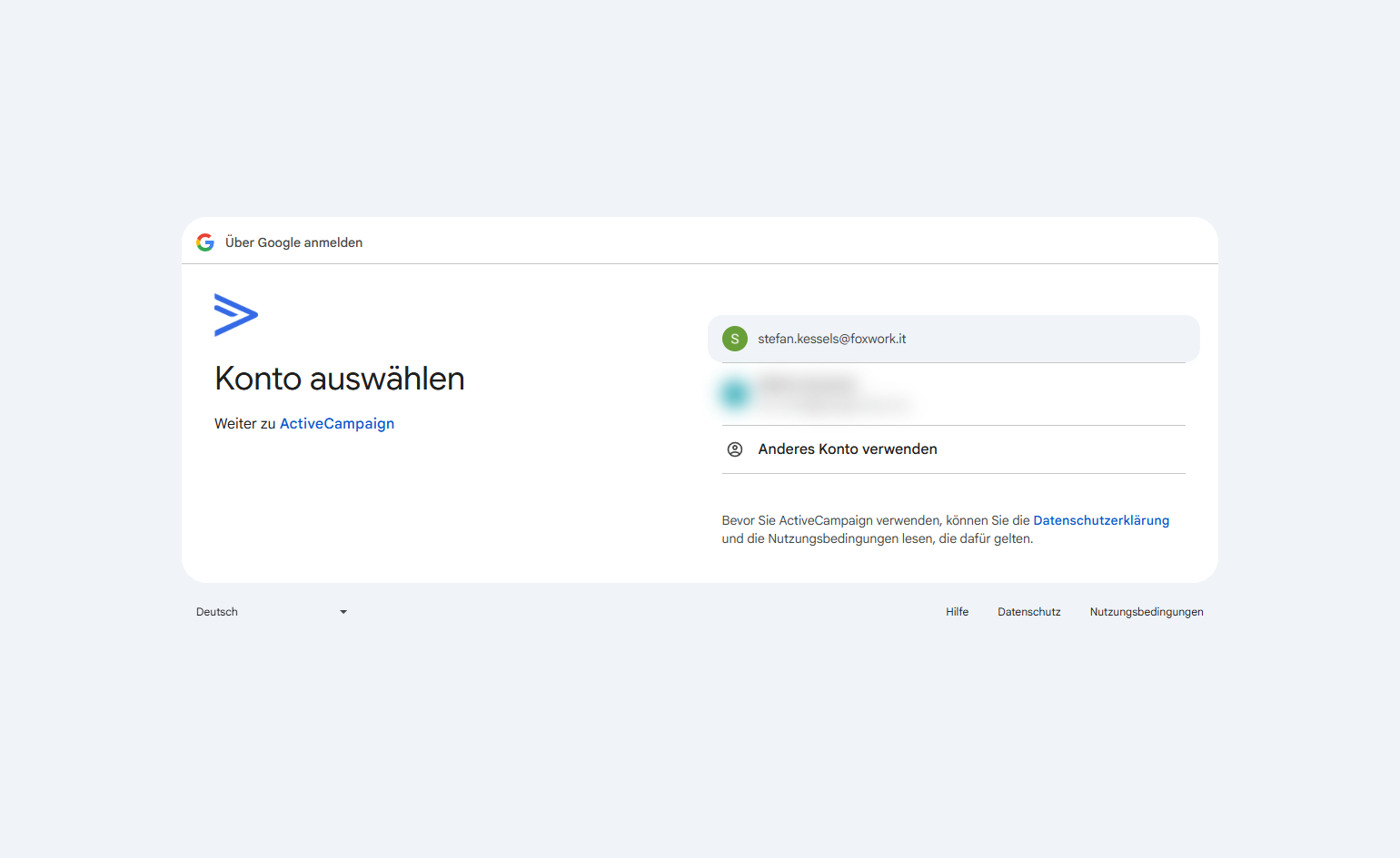 Klicke auf deine E-Mail-Adresse oder auf "Anderes Konto verwenden"