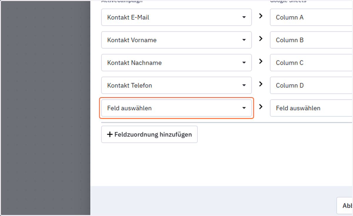 Klicke auf "Feld auswählen"
