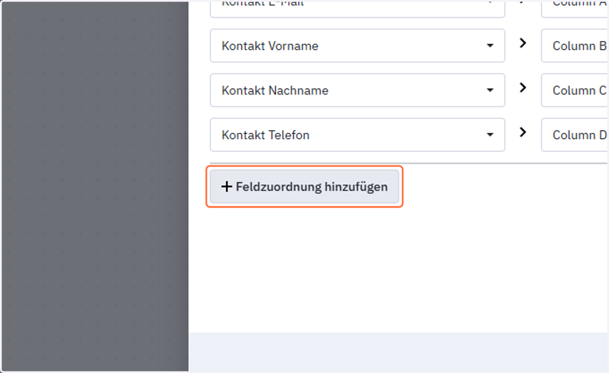 Klicke auf "Feldzuordnung hinzufügen"