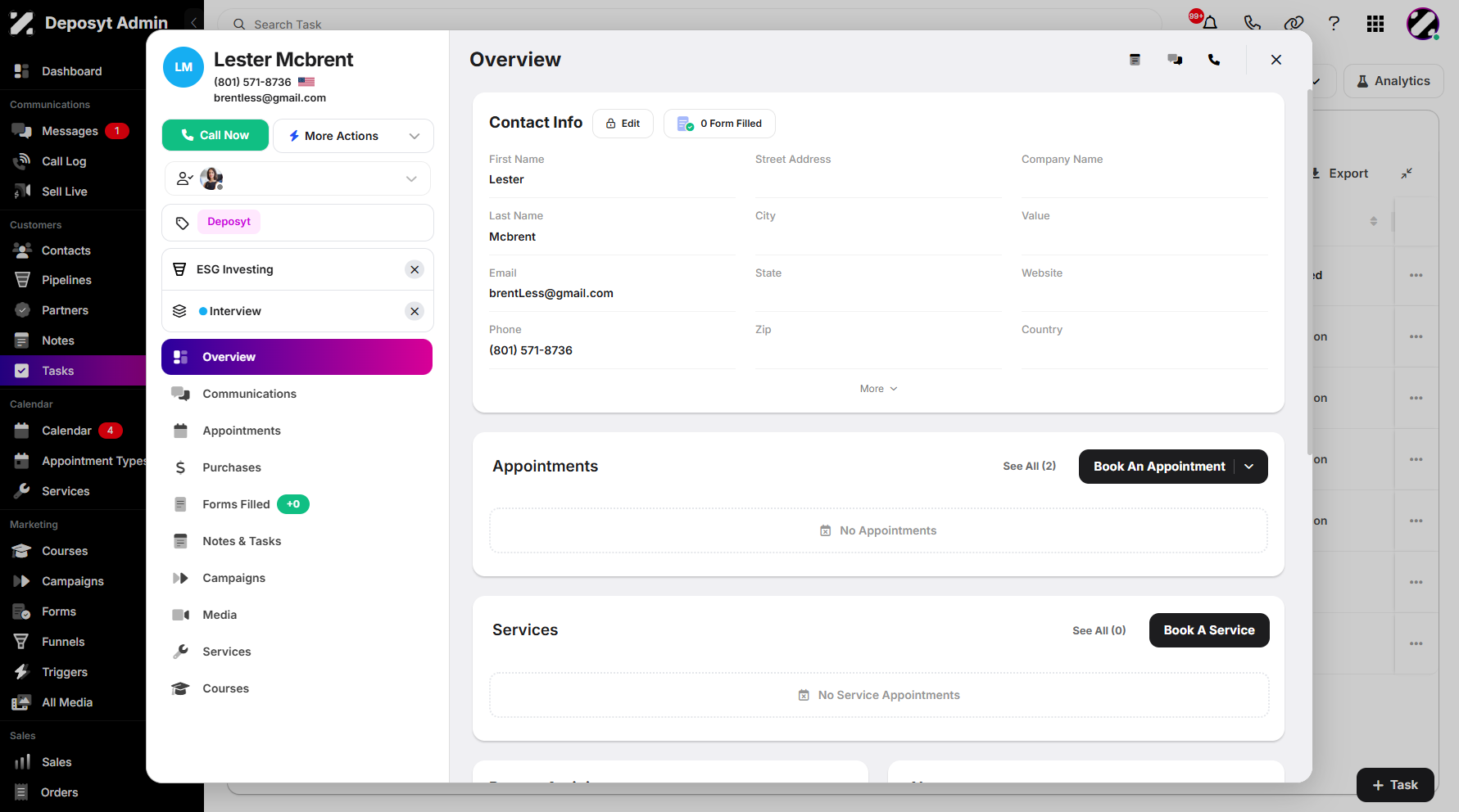 Accessing the Customer Modal from Tasks