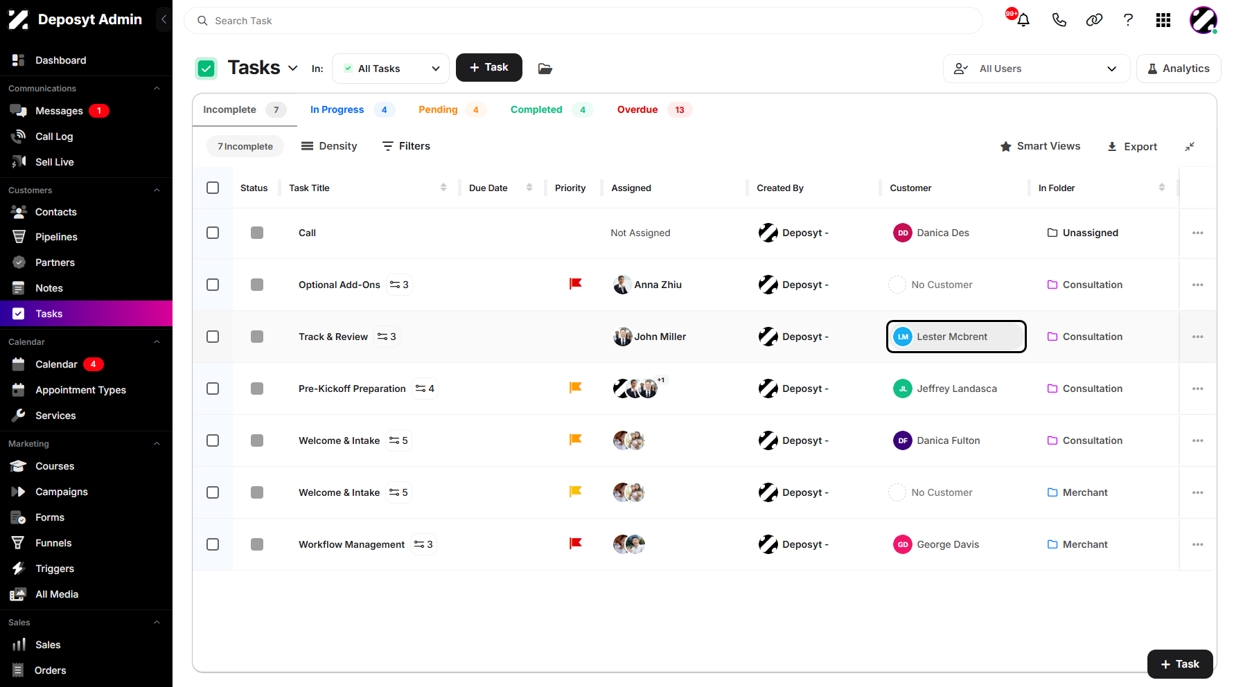 Step 3: Select a task from any status section, then click directly on the customer’s name.