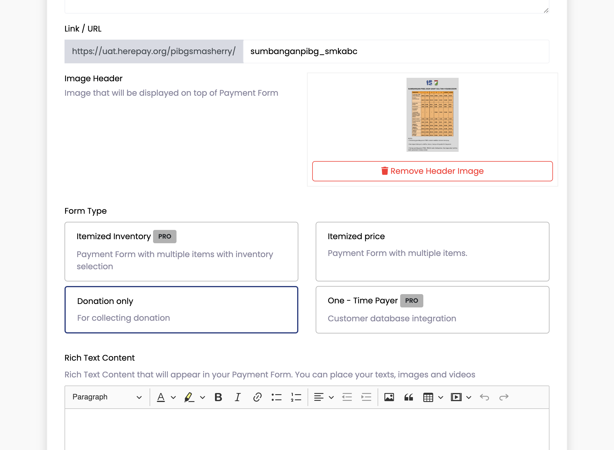Klik Form Type - One Time Payer (Pro)