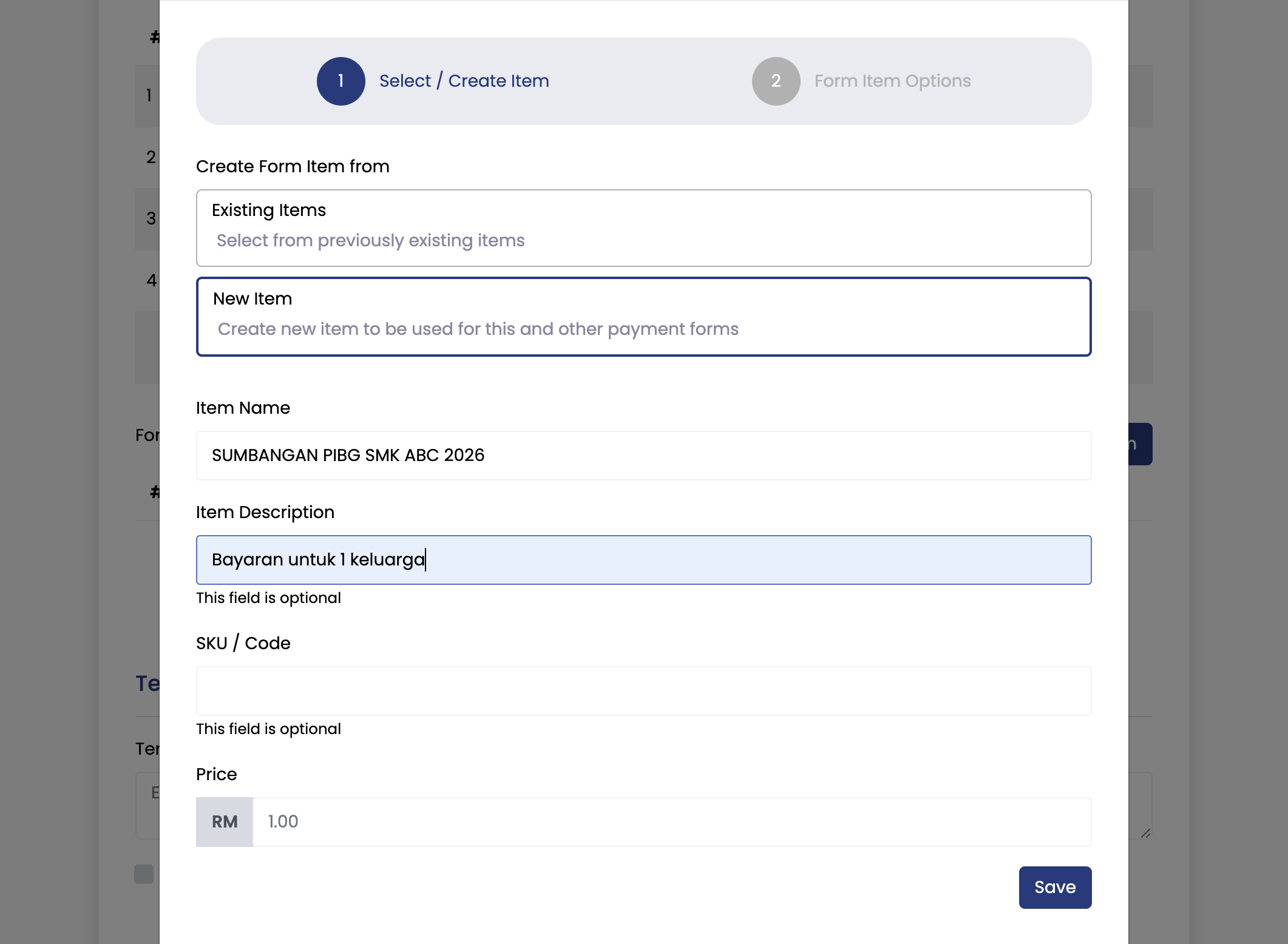 Taip Description (Pilihan) Contoh: Bayaran untuk 1 keluarga