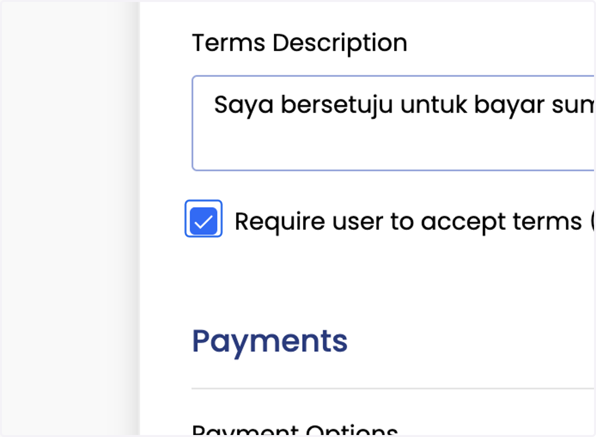 Tick Require user to accept terms (Tick Checkbox)