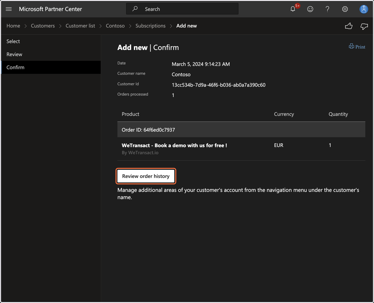 Click on Review order history