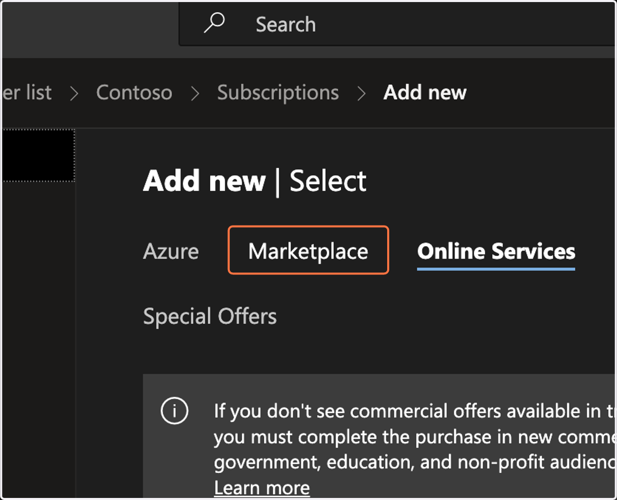 Click on Marketplace