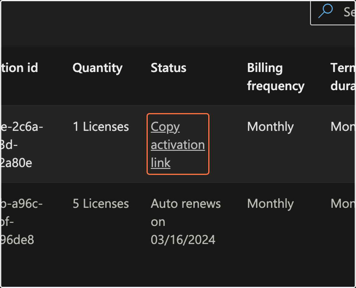 Click on Copy activation link - and this is the link that needs to be filled by the customer