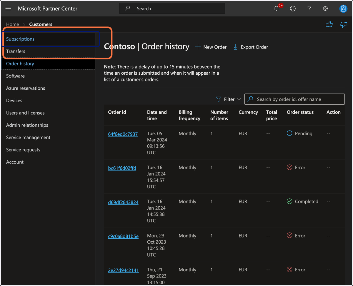 Click on Subscriptions