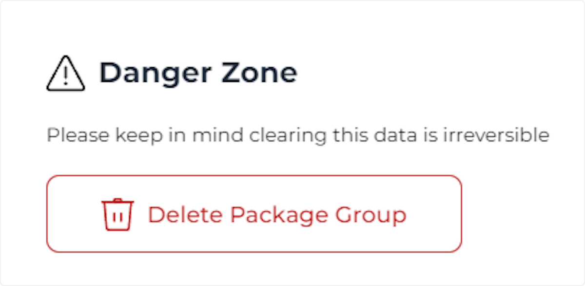 Navigate to Danger Zone, and click 'Delete Package Group'.