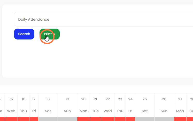 Jika ingin melihat kehadiran tertentu, terus ke bawah dan pilih 'Attendance'. Untuk mencetak kehadiran ini, klik 'Print'.