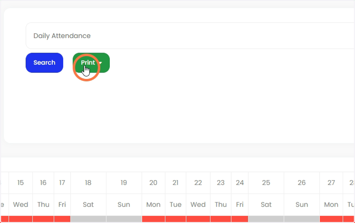 Jika ingin melihat kehadiran tertentu, terus ke bawah dan pilih 'Attendance'. Untuk mencetak kehadiran ini, klik 'Print'.