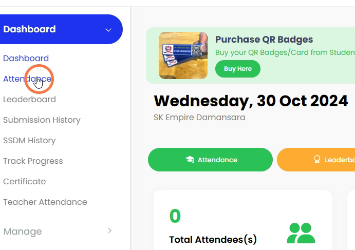 Klik 'Attendance'.
