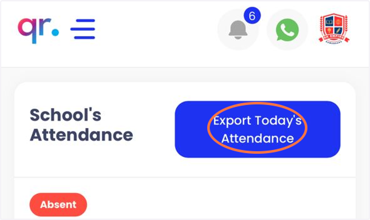 Klik 'Export Today's Attendance' untuk laporan kehadiran.