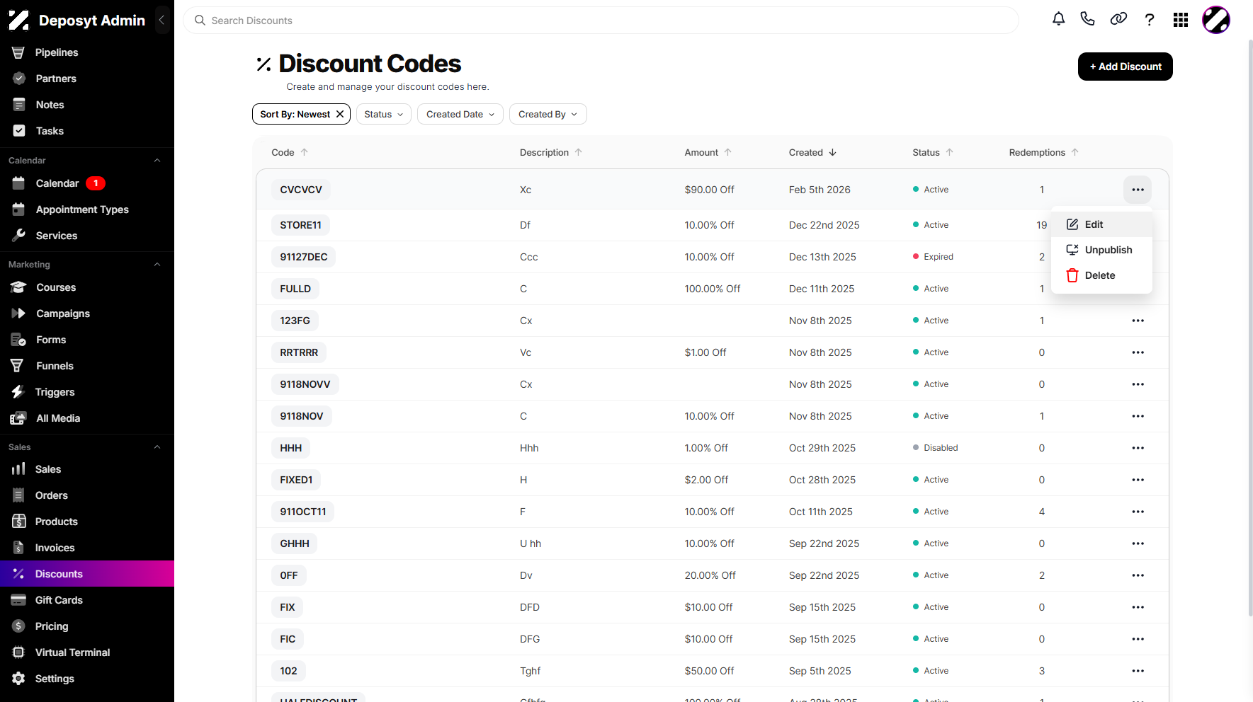 Step 4: Or click the selected discount’s three-dot menu, then click Edit to proceed.