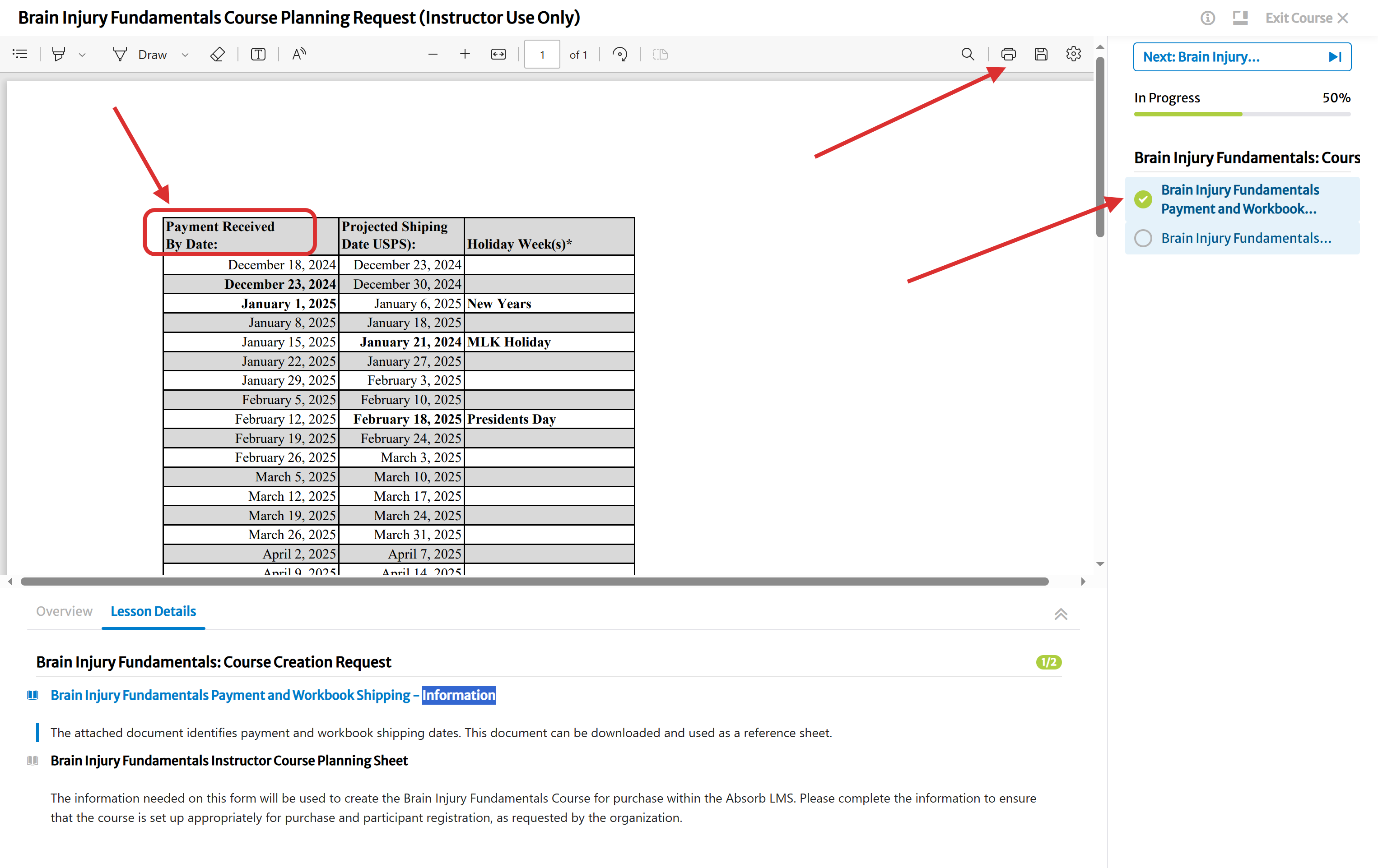Click on Brain Injury Fundamentals Instructor Course Planning Sheet