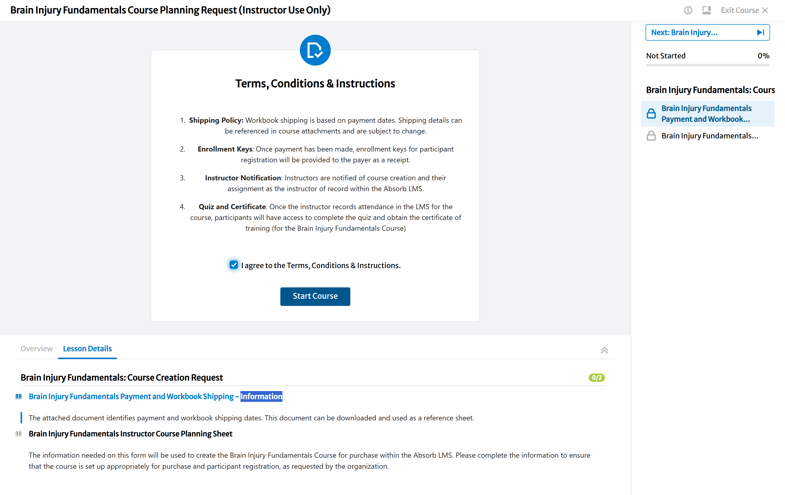 Click on Start Course