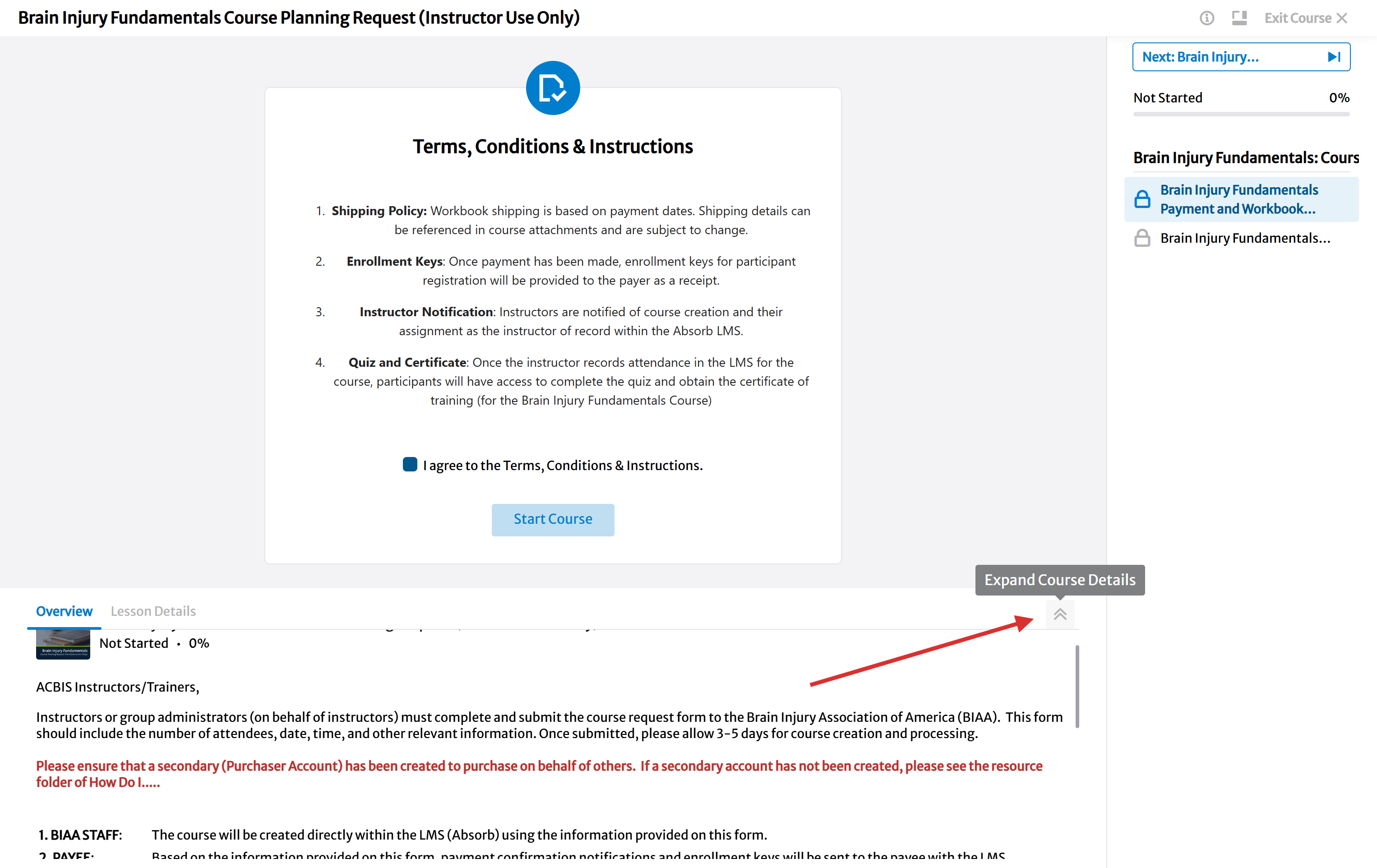 Click on Expand Course Details