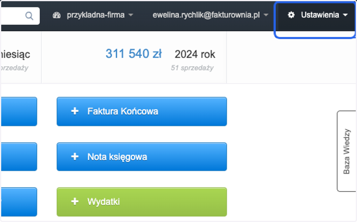 Eksport jako Faktury Sprzedaży - dla spółek i biur księgowych pobierzesz, przechodząc do > Ustawienia >