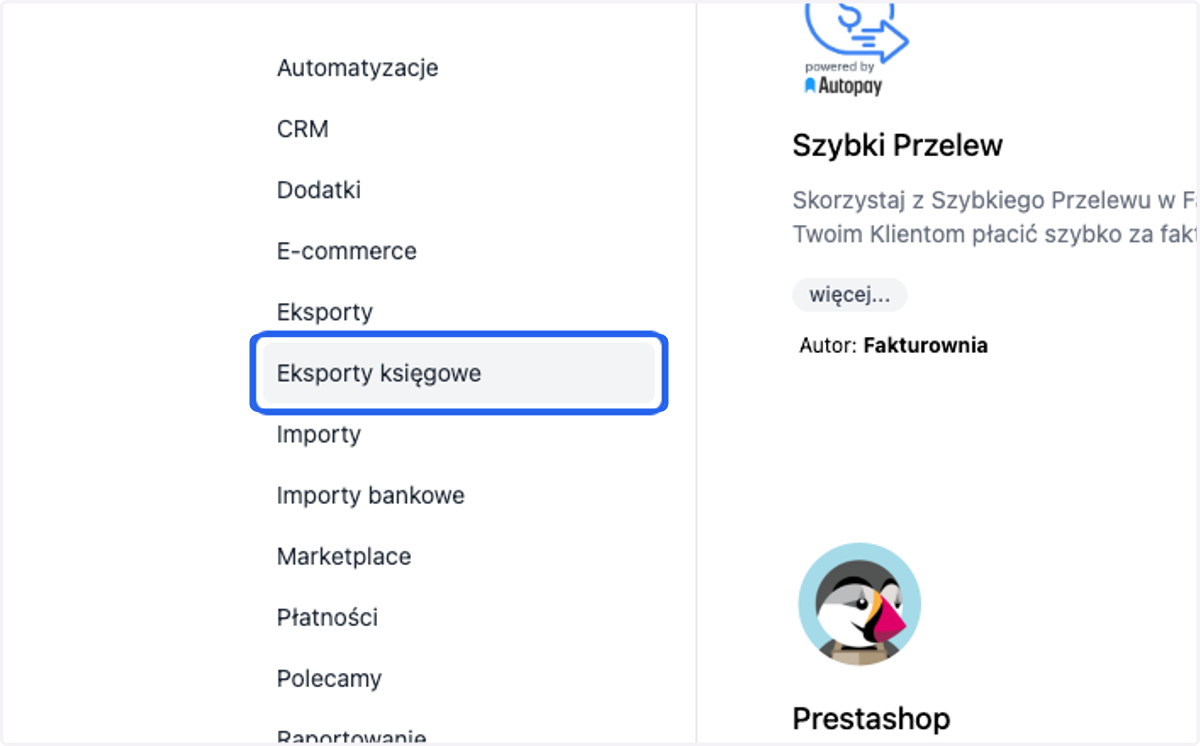 > Eksporty księgowe >