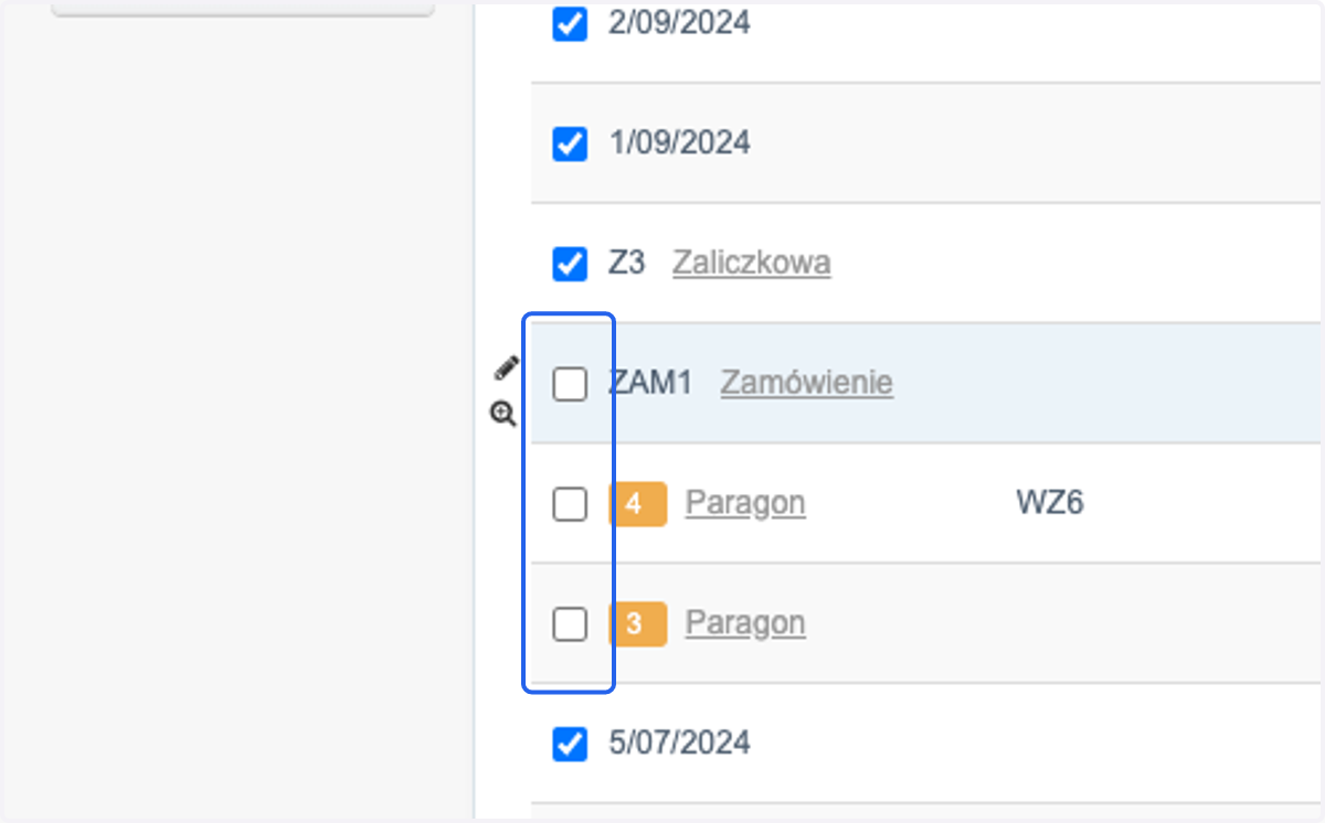 odznacz checkbox przy dokumentach, których nie chcesz wyeksportować