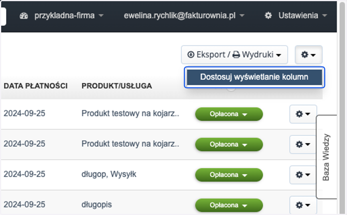 > Dostosuj wyświetlanie kolumn >