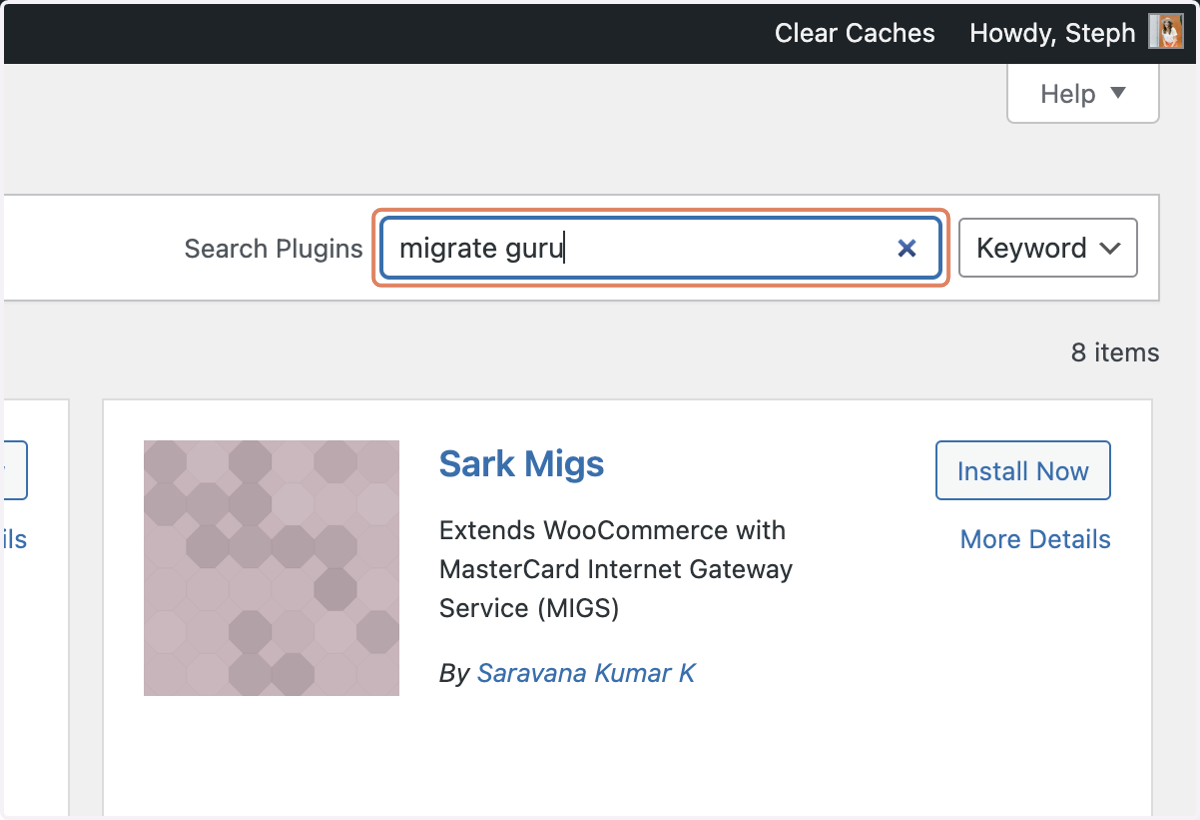 Add the Migrate Guru plugin on your new website