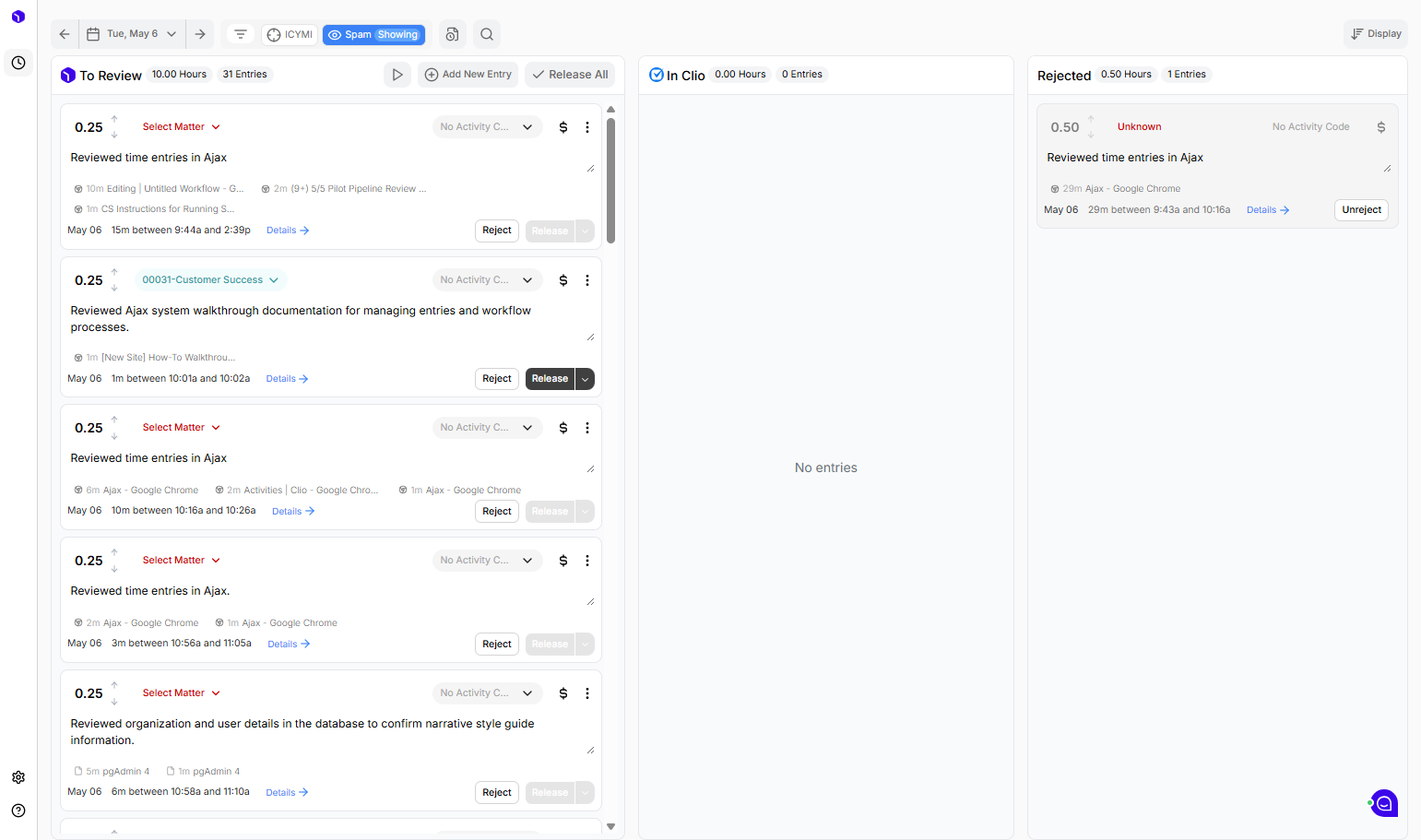 You can find all of your rejected entries on the far right of the page, under "Rejected"