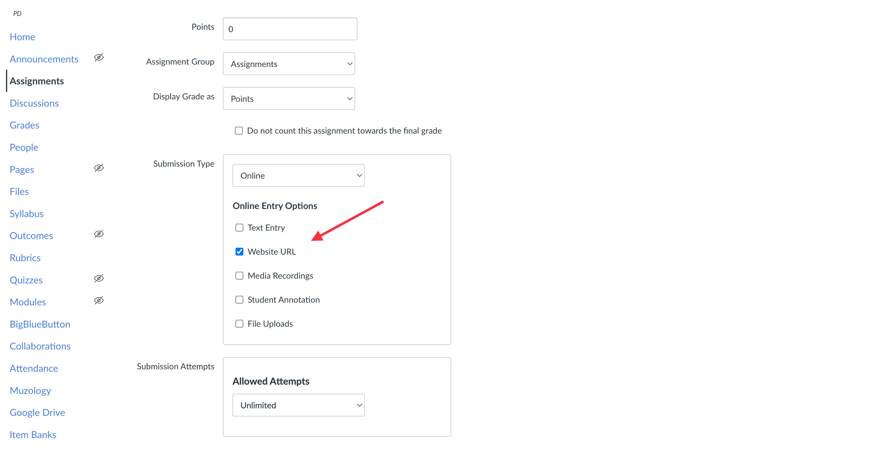 Select 'Online' and 'Website URL' as the submission type