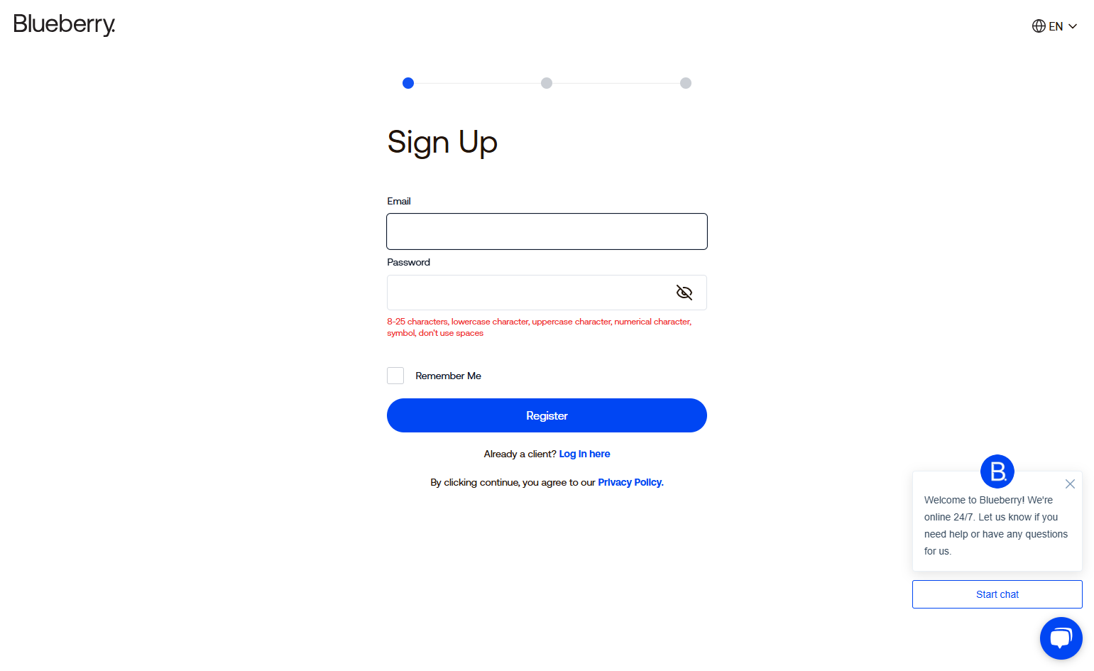 Sign up using your email address