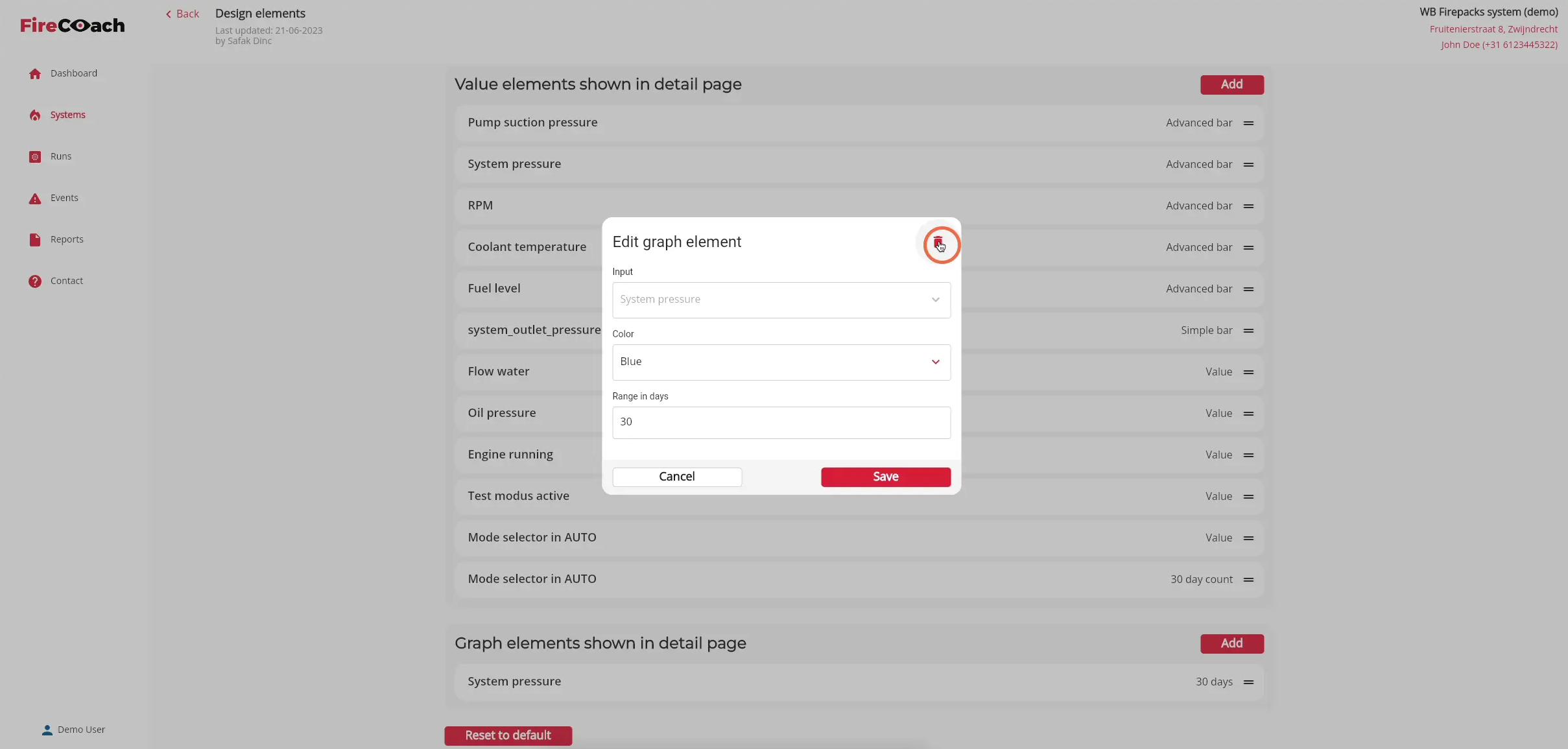 Click the 'Bin' icon to delete the graph from the detail page