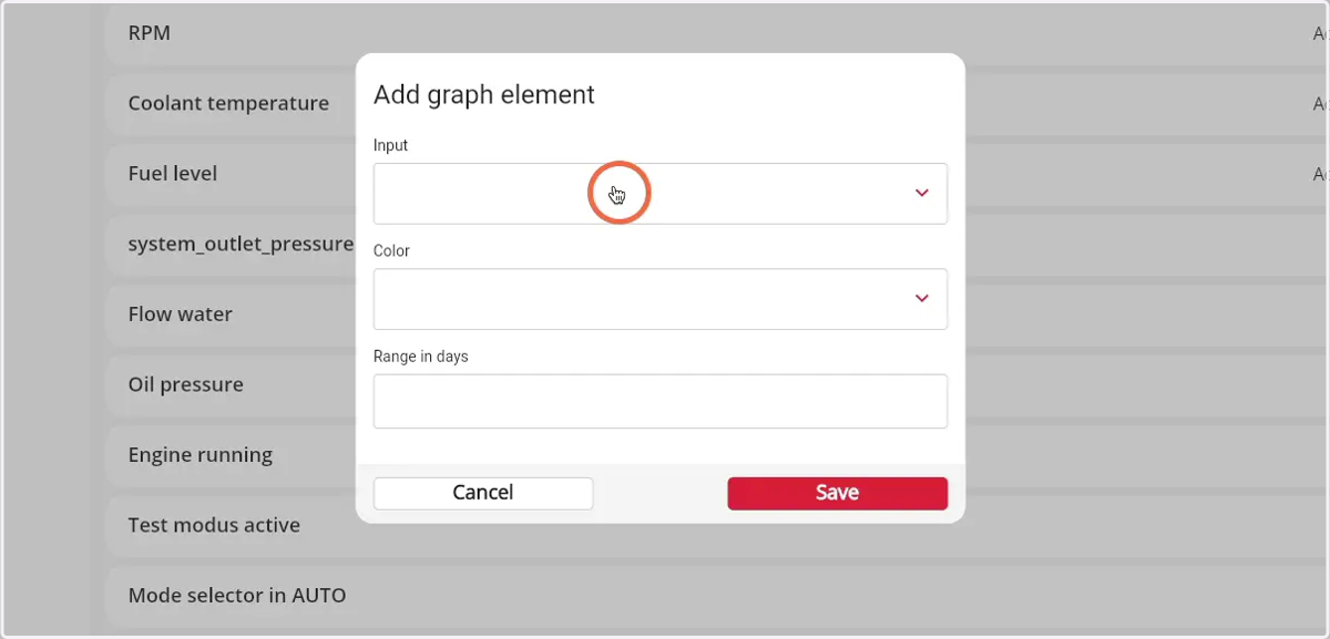 Click in the Input field to open a dropdown from all types of inputs