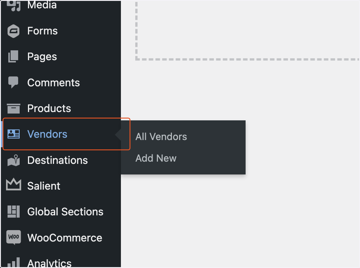 Click on Vendors on the left dark side menu.