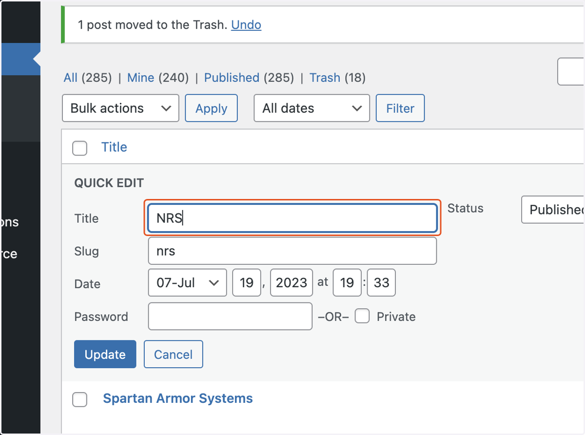 Edit the necessary fields and click on the blue Update button.