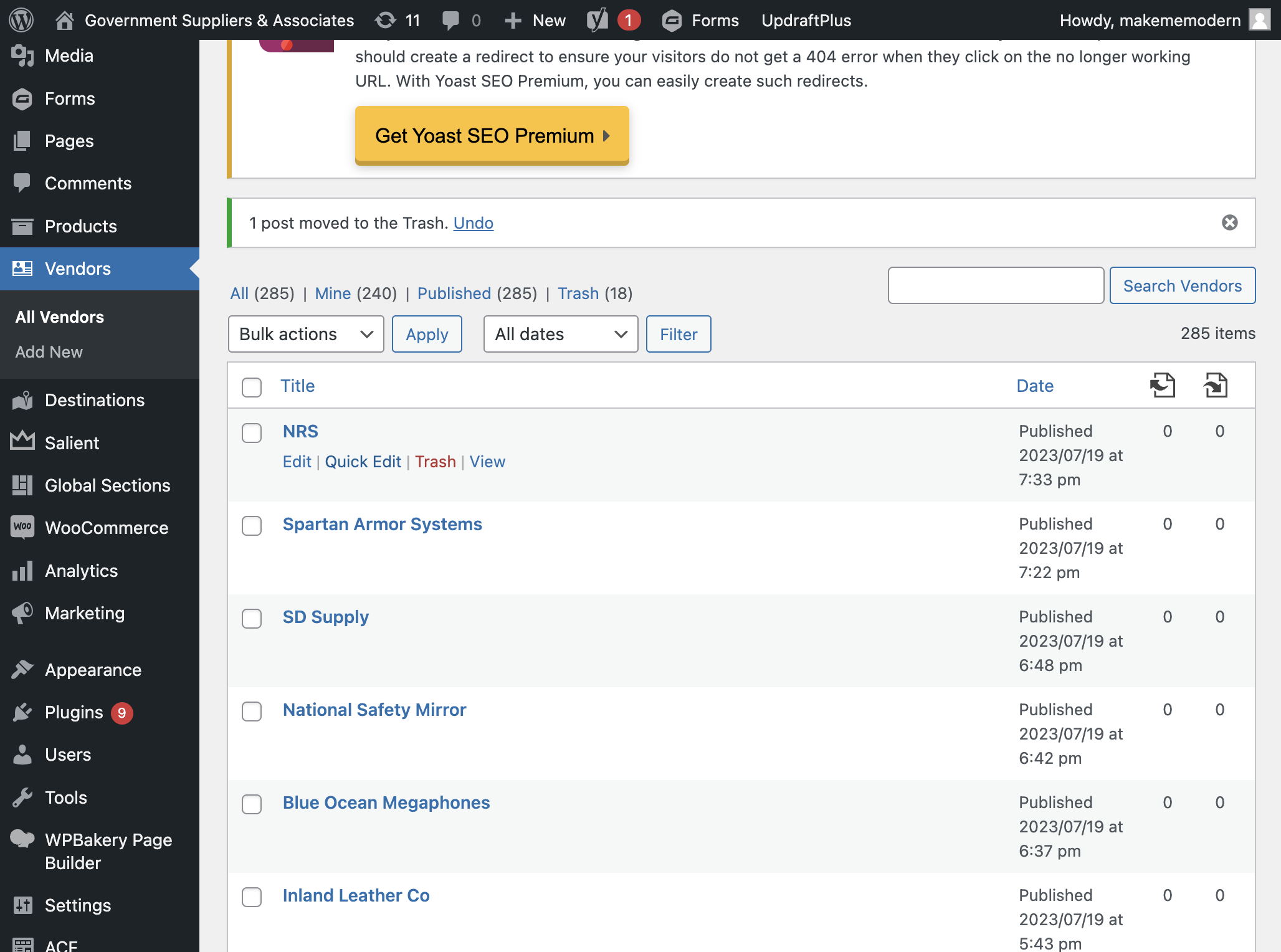 To edit a current Vendor, find the Vendor you want to edit and click on Quick Edit.