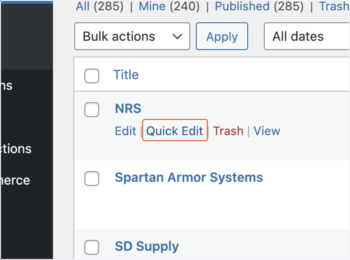 To edit a current Vendor, find the Vendor you want to edit and click on Quick Edit.