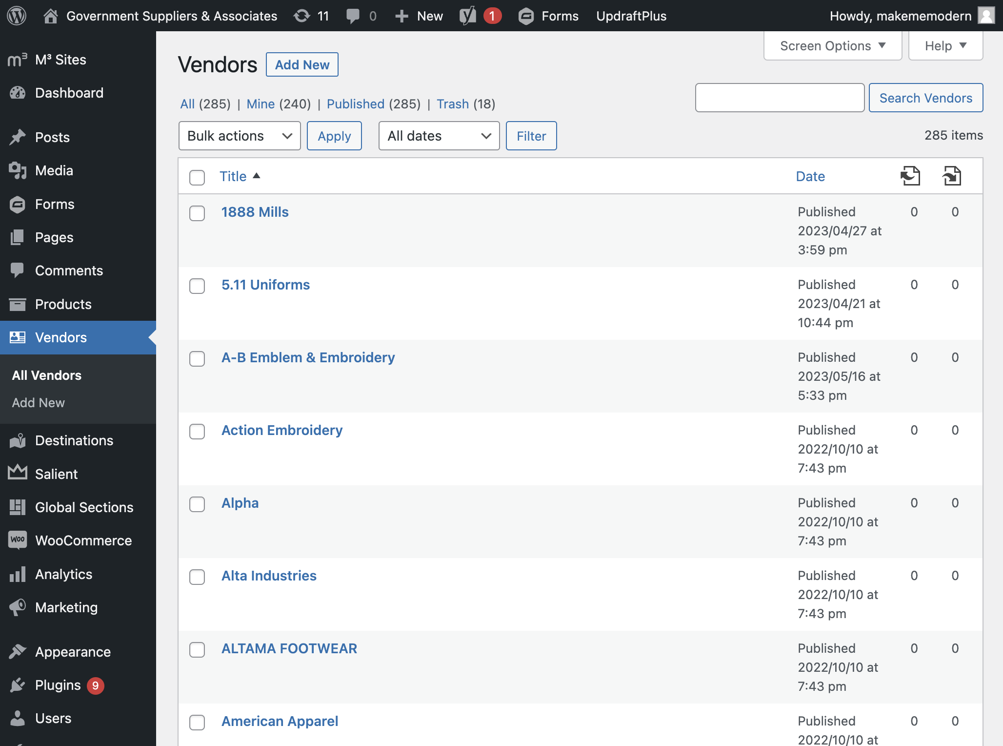 To alphabetize the Vendors, click on Title and it will either alphabetize # - Z or Z- #.