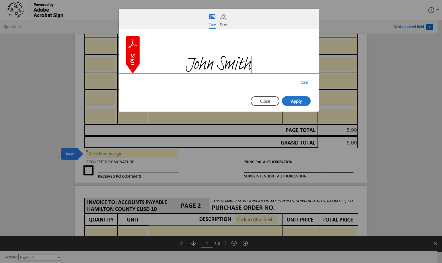 Fill in the signature panel by typing or drawing your signature.